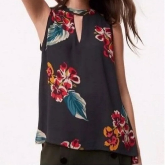 LOFT Floral Sleeveless Choker Halter Choker Style Top - Picture 1 of 7